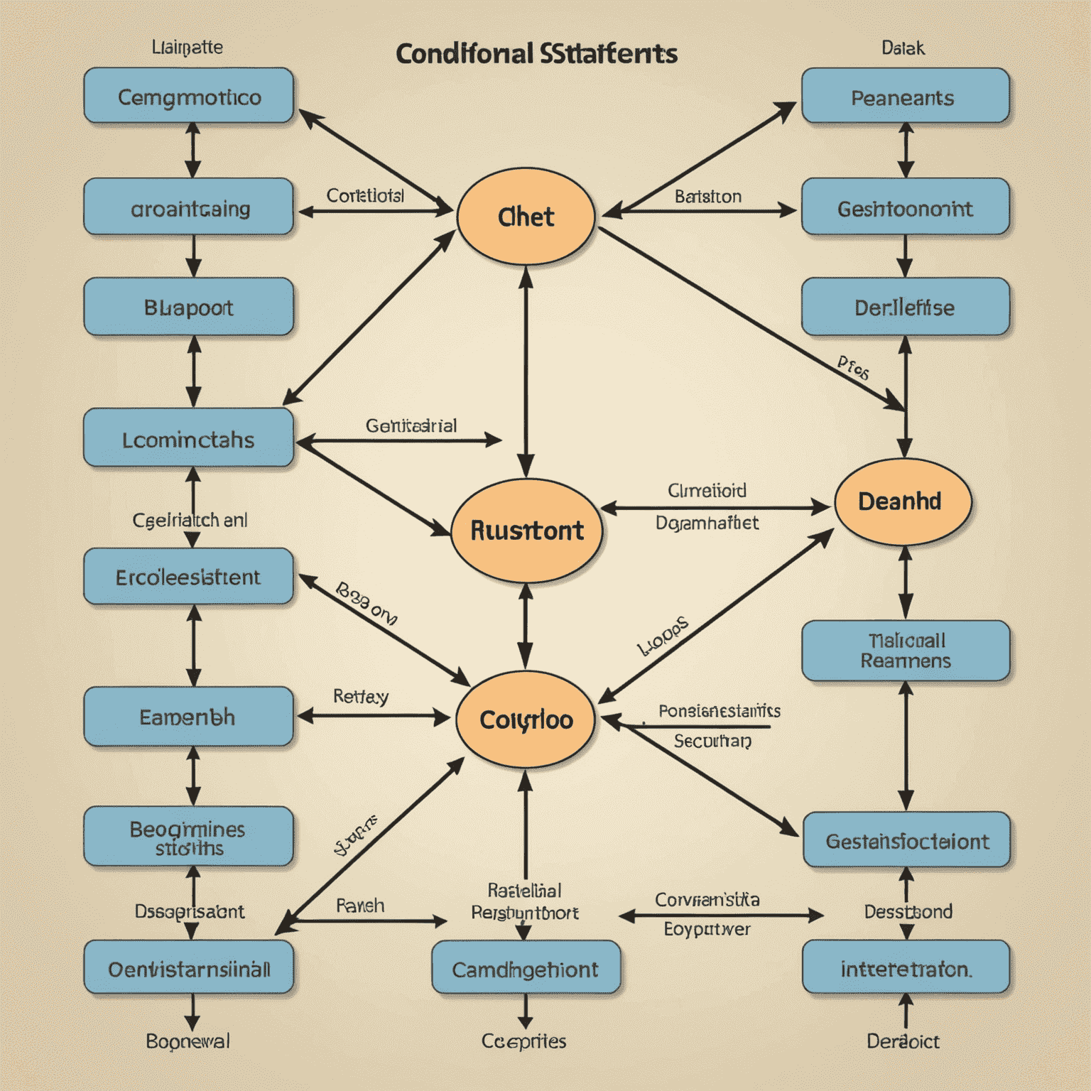 Diagrama que muestra el flujo de ejecución de declaraciones condicionales y bucles en programación