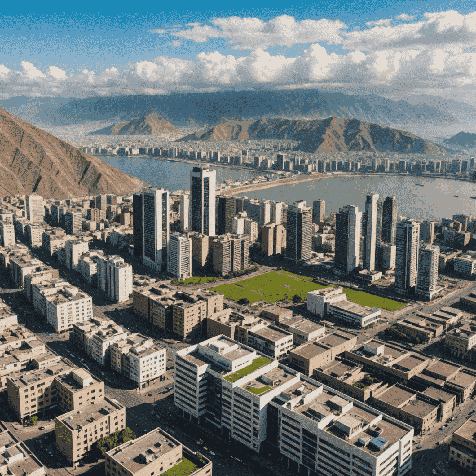 Vista panorámica de Lima, Perú, con edificios modernos y montañas en el fondo, representando el creciente sector tecnológico de la ciudad